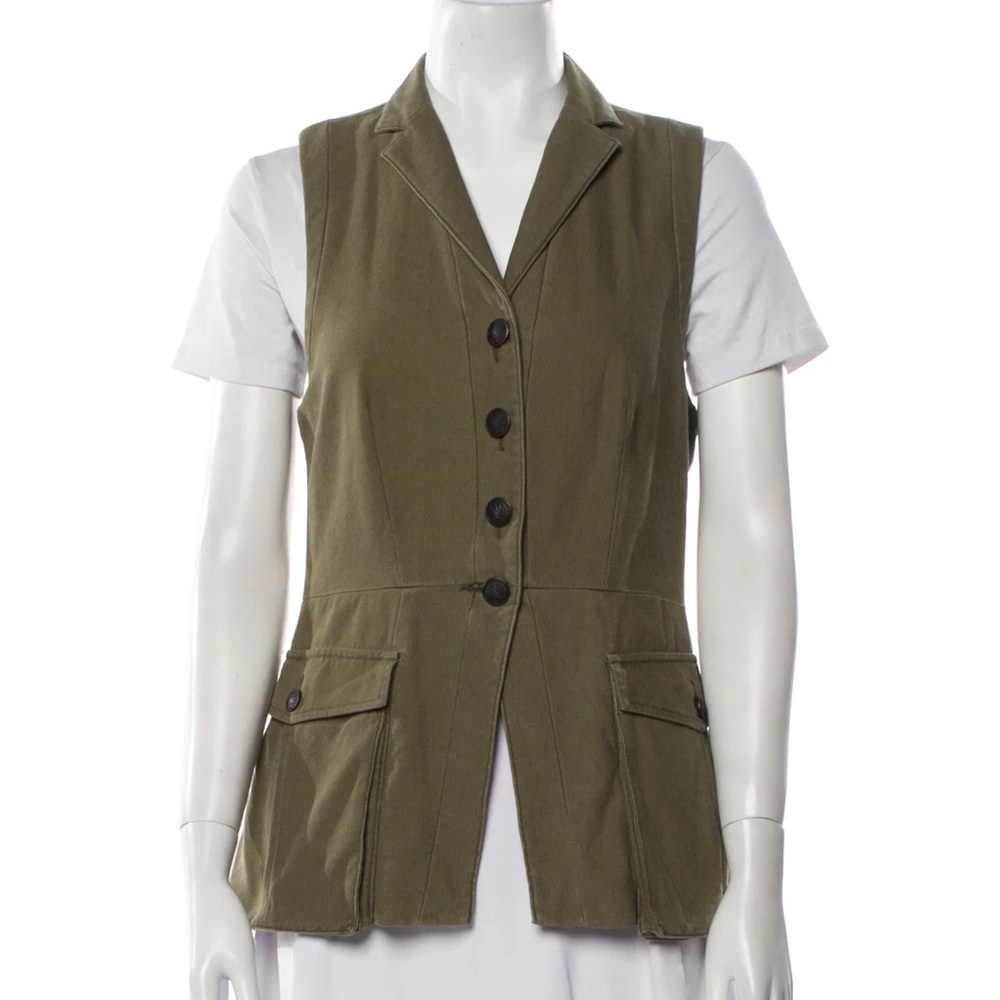 Rag & Bone Olive Green Military Utility Style Button Up Vest